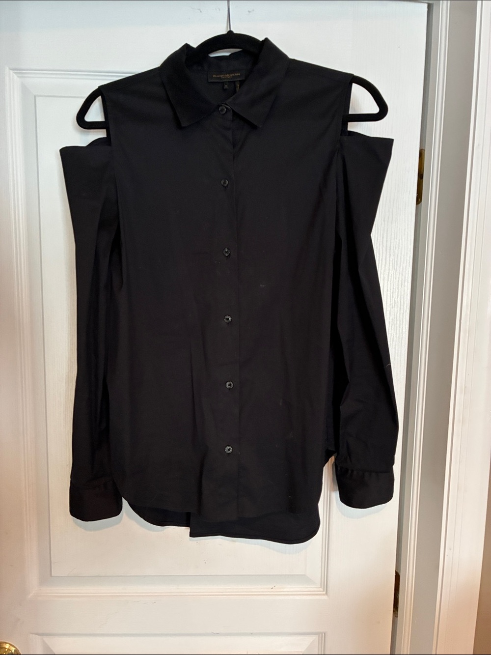 Donna Karan Black Cold-Shoulder Button-Down Shirt